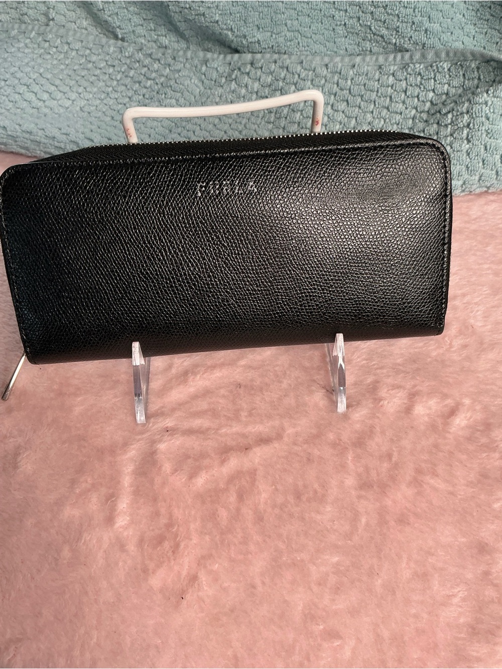 Furla Black Saffiano Leather Zip-Around Continental Wallet